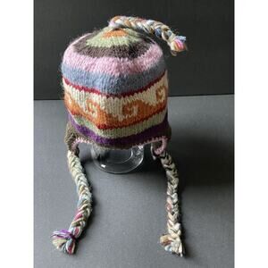 Nepal 100% Wool Beanie Winter Hat Knit Cap Fleece Lined Ski Earflaps Gorpcore